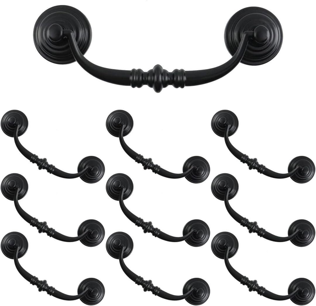 T Tulead Zinc Alloy Drop Bail Handles Vintage Drop Drawer Pull Decorative Furniture Door Handle Pulls 4-Inch Hole Center, 10PCS with Screws