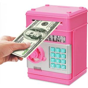 Adevena Electronic Piggy Bank, Mini ATM Password Money Bank Cash Coins Saving Box for Kids, Cartoon Safe Bank Box Perfect Toy Gifts for Boys Girls (Pink)