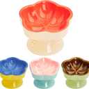 S&Q's CERAMICS Raised Cat Bowl, Elevated Cat Bowl for Food and Water, Ceramic Titled Dish, Anti Vomit & Whisker Friendly, Microwave and Dishwasher Safe (Orange, 5.8")