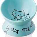 Sweejar Raised Cat Bowl for Dry Wet Cat Food, Ceramic Elevated Pet Bowl Cat Dish, Protect Cat's Spine, Stress Free, Slanted Design for Cat Easy Eating, 10 oz, Dishwasher Safe (Turquoise)