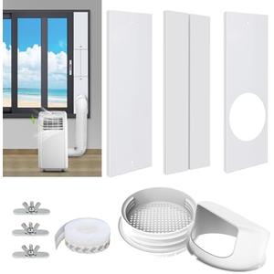 Portable Air Conditioner Window Vent Kit with 2-in-1 Coupler Fit for 5.0"/5.9” Exhaust Hose, Mobile A/C Unit Window Kit with 3 Seamless Slot Seal Plates for Vertical/Horizontal Sliding Window