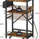 Homeiju 3-Tier Printer Stand with Storage Drawer,Large Tall Printer Table with Power Outlet,Side Pocket and Adjustable Shelf for Home Office,Stand Cart for Computer PC Tower CPU Shredder,Brown