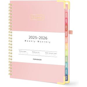 Forvencer Academic Planner 2025-2026, Hardcover Weekly & Monthly Calendar Planner, July 2025 - June 2026, 6" x 8", Daily Agenda Book with Tabs, College Organizer Notebook, School Supplies for Student Teacher Classroom, Pink