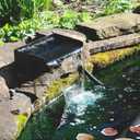 POPOSOAP Pond Waterfall with Pump Kit, 304 Stainless Steel Waterfall Spillway with 40W 660GPH Pump, Pond Spillway with 9.8FT Corrugated Tubing for Garden (12inch)-P43