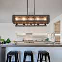 Black 5-Light Farmhouse Chandelier, Adjustable Rustic Kitchen Island Light Fixture for Dining Room and Kitchen Table