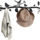 Tree Branch Wall Mounted Coat Rack with Hooks, Decorative Key Hanger, Bird Wall Decor