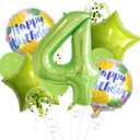 32 Inch 4 Balloon Number, Fruit Green and Gold Confetti Latex Foil Mylar Balloons for Anniversary Supplies Kids Birthday Party