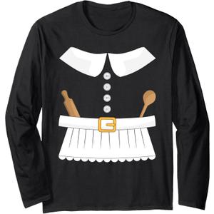 Female pilgrim costume for thanksgiving matching couple Long Sleeve T-Shirt (S, Black)