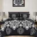 Mybedsoul King Size comforter set, 7 Pieces Boho Bed in a Bag for King Bed, Black Damask Comforter Set with Sheet, Pillowcases & Shams, Soft Microfiber Lightweight Bedding Set for All Season(90"x104")