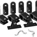 Boat Bimini Top Fittings Hardware Set 3 Bow 7/8 Inch Black Nylon Set,Marine Jaw Slide,Deck Hinge,Cover Cap Eye End