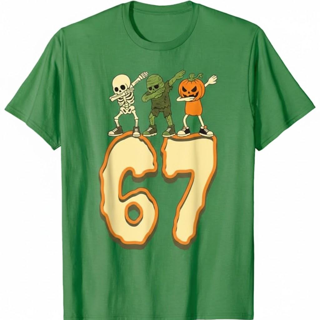 67 Halloween Meme 6 7 Numbers Six Seven Funny Kids Skeleton T-Shirt Size L