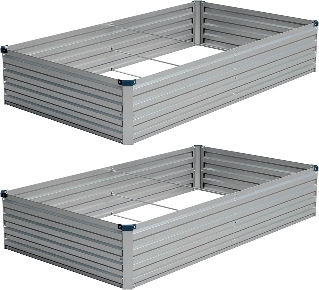 Vengarus 8x4x1FT (2 Pack) Galvanized Raised Garden Bed Kit, Outdoor Metal Planter Box for Vegetables, Rectangular Steel Container, Easy Assembly (Silver)
