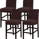 Turquoize Stretch Bar Stool Cover Counter Stool Pub Chair Slipcover for Dining Room Cafe Barstool Slipcover Removable Furniture Chair Seat Cover Jacquard Fabric with Elastic Bottom Set of 4, Brown