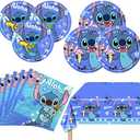 Stitch Party Supplies, 16 Plates, 20 Napkins and 1 Tablecover for Stitch Birthday Party Decorations