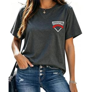 Baseball Shirts Women Softball Game Day T-Shirt Baseball Graphic Tee Tops Casual Short Sleeve T-Shirt Dark Grey