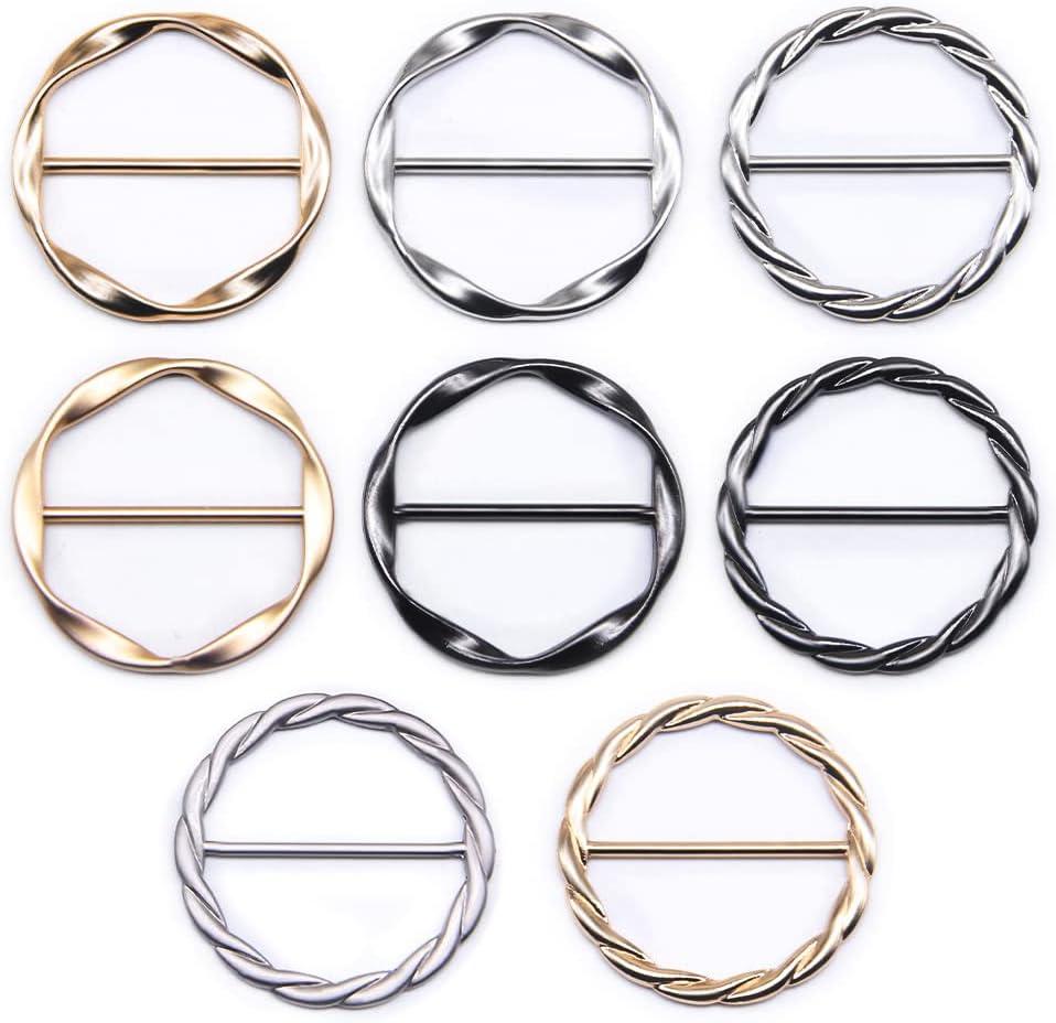 SEMINI 8PCS Silk Scarf Ring Clip T-Shirt Tie Clips for Women Scarves Clasp Waist Buckle Fashion Metal Ring for Shirts Clothing (Inner 40mm/1.6in, Color 5)
