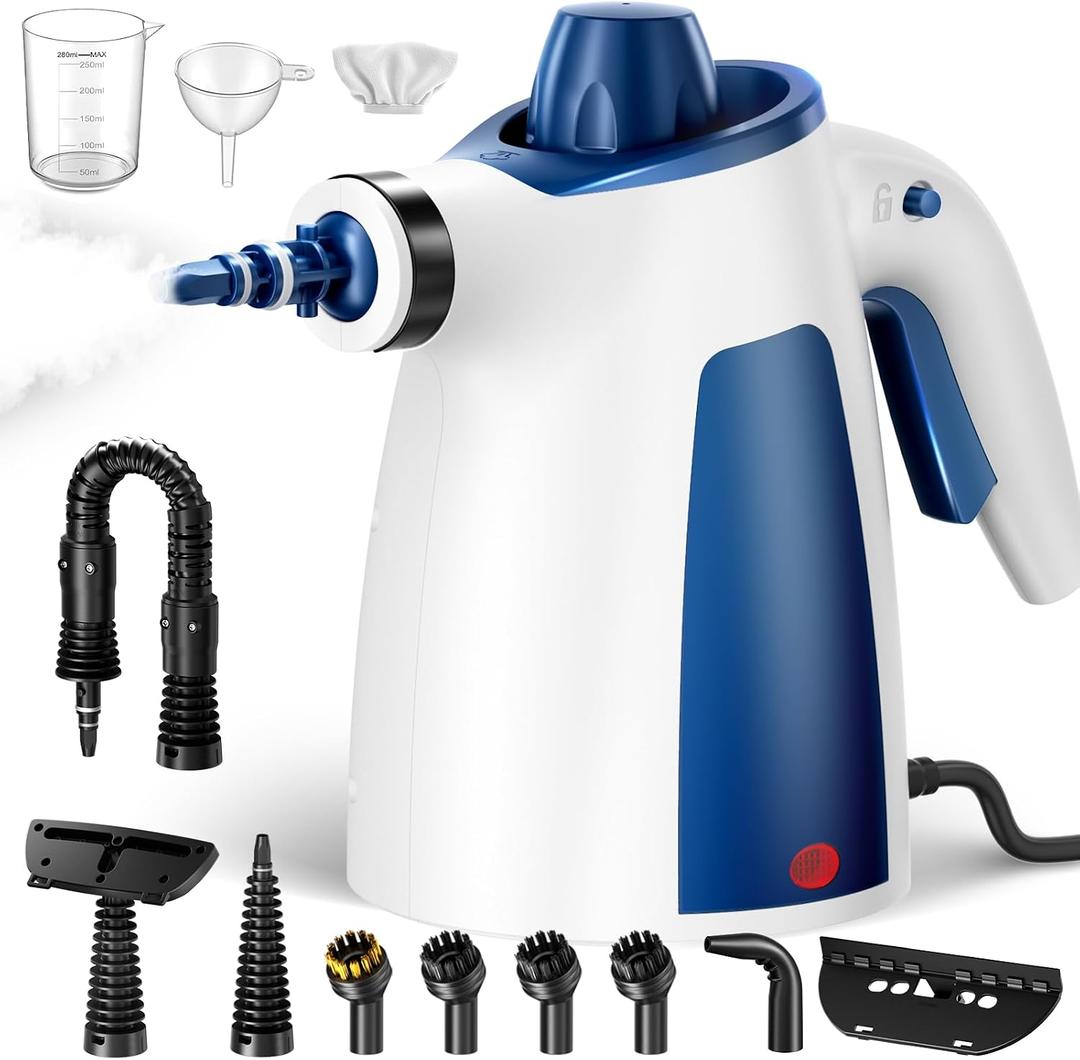 Handheld Steam Cleaner, 230F Pressurized Steamer with No Water Spitting & Continuous Steam, 350ML Chemical-Free Deep Cleaning for Grease & Grime, 12 Accessories for Grout, Bathroom, Kitchen & Car