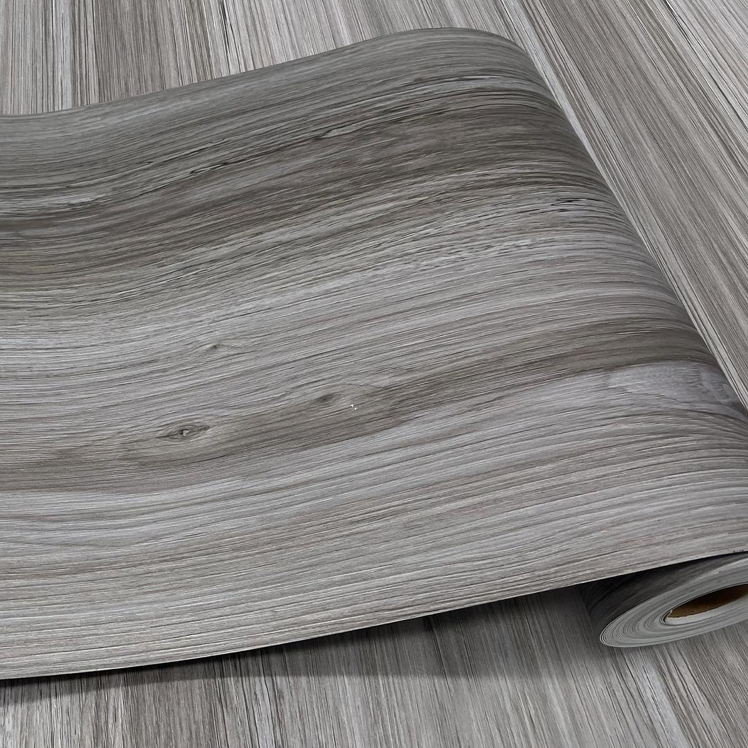 Wood Grain Peel and Stick Floor Tiles  11.8 Width, Full Roll Length of 590"  Versatile Design for Any Space, Light Color Self Adhesive Vinyl Flooring, Waterproof and Non-Slip Features (Grey)