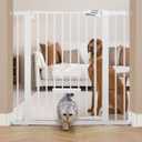 BABELIO 36 Inch Extra Tall Baby Gate with Cat Door, 29-40" Metal Dog Gate, Cat Gate for Stairs, Doorways, Auto Close Safety Gate with Pet Door, Easy Walk Thru, White