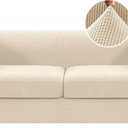 H.VERSAILTEX 3 Pieces Loveseat Slipcovers for 2 Cushion Couch Stretch Traditional Chesterfield Loveseat Cover Mid Century Deep Seat Couch Cover, Thicker Jacquard Fabric(Medium Sofa, Natural)
