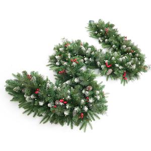 9Ft Artificial Christmas Garland with 50 Lights, Xmas Holiday Decoration Snow Flocked Artificial Garland with Pinecones Berries for Stairs Fireplaces Wall Door for Stairs