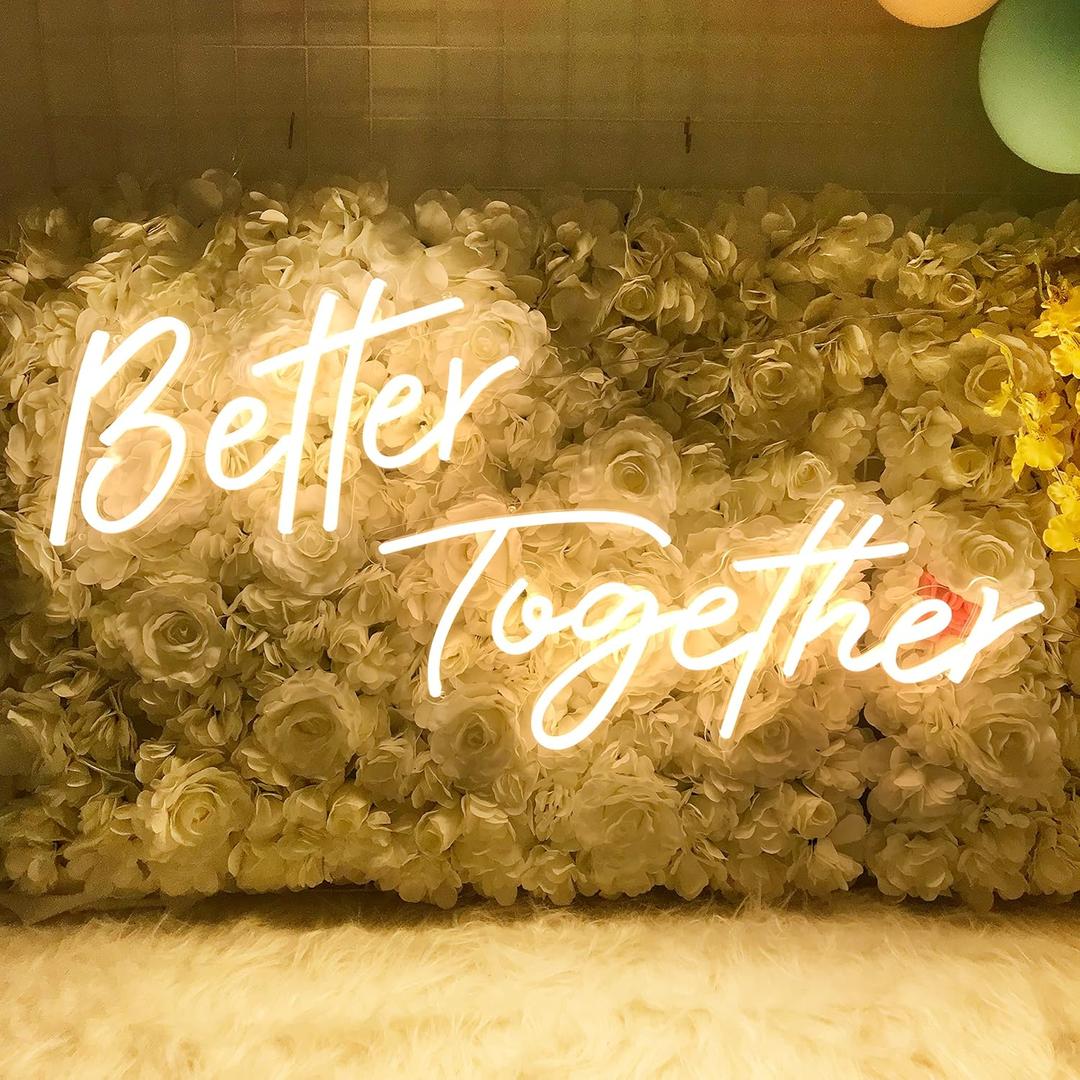 Divatla Better Together Warm White Neon Sign Wall Sign for Wedding Decorations, 16''*9'' & 23''*9'' Backdrop, Bedroom Wall Decor LED Tube Sign Large Enough for Decoration