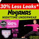Ninjamas Girls Bedwetting Nighttime Underwear, Size S/M (38-70 lbs), 88 Count, Overnight Protection, Ultra Absorbent, Hypoallergenic