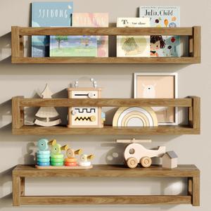 Upgraded Thick Floating Shelves - Multi-Use Wall-Mounted Bookshelves for Kids and Nursery, Ideal for Books, Toys, Spice Rack, Decor - Walnut Brown (15.75 Inch)
