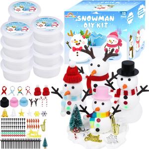 Snowman Kit Christmas Crafts for Kids: 12 Pcs Build a Snowman DIY Clay Kit Fun Holiday Arts Crafts Toys for Christmas Stocking Stuffers Classroom Activities Winter Party Favors Xmas Gifts (White)