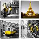 YMYXMC33 Decor Bedroom Paris Eiffel Tower Wall Art Canvas Print Black and White Wall Art Decoration Living Room 16x16 inch x4 Panel