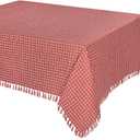 Table Cloth, Spice Red/White Woven Fringed, 100% Cotton Table Cover, Size 60x84 Inch, Suitable for Formal Dining, Everyday Meals and Casual Occasions.