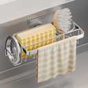 TAILI Sponge Holder with Strong Suction Cup, 4-in-1 Rustproof Sink Organizer - Sink Caddy Holds Sponges, Brushes, Stoppers & Scrapers -Silver (7" x 4.3")