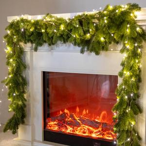 6FT Christmas Garland PARTY JOY Pine Garland with 9.8FT LED String Lights, Greenery Plant for Christmas Decorations Table Mantle Background Wall Room Outdoor Indoor Winter Decoration