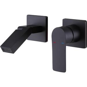 Wall Mount Faucet Solid Brass, Wall Mounted Bathroom Vessel Sink Faucet,Single Handle 2 Holes Vanity Faucet with Foldable Spout, Rough in Valve (Matte Black)