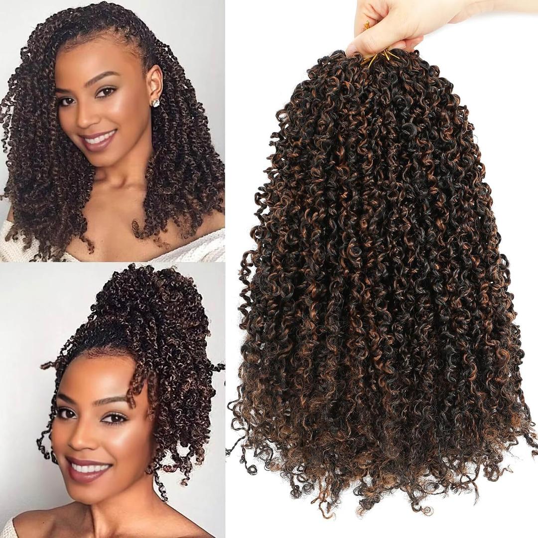 Aksice Pre-looped Yanky Twist Crochet Hair 8 Inch 8 Packs Bohemian Passion Twist Spring Mini Twist Crochet Hair for Black Women Boho Crochet Braids Synthetic (#1b/h/30)