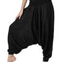 B BANGKOK PANTS Women's Harem Pants Jumpsuit Hippie Clothes (Black Classic, One Size)