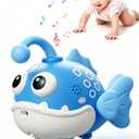 2 x Crawling Cartoon Fish Baby Toy, Light Up Antenna with 60 Built-in Songs, Auto Obstacle Avoidance, Tummy Time Play Gift for 6+ Months Infants & Toddlers(Bule)