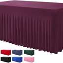 BDDC Table Skirts for Rectangle Tables 6ft - One-Piece Burgundy Tablecloths and Skirt, Wrinkle Resistant Ruffles Elastic Cover for Banquets, Weddings, Events, Parties