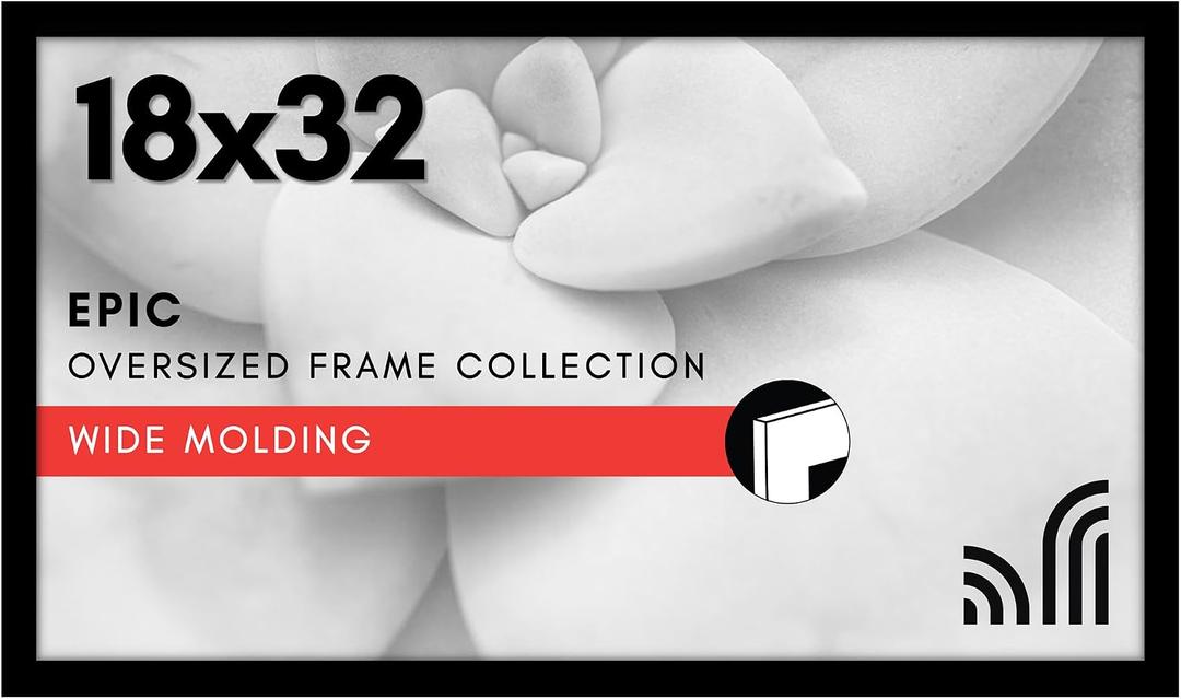 Americanflat 18x32 Poster Frame with Polished Plexiglass - Black Picture Frame - Wide Photo Frames Made of Engineered Wood for Vertical or Horizontal Wall Display - Epic Collection - Black