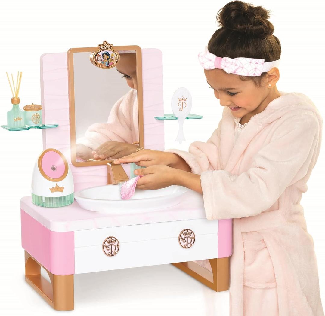 Disney Princess Style Collection Girls Deluxe Day Spa with Realistic Steamer, Play Skincare Essentials & Real Running Water, 20+ Pieces