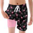 westwolf Boys Swim Trunks with Compression Liner Kids Bathing Suit 6-18 Years Swimwear (Black)