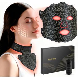 Red Light Therapy for Face & Neck, 7-Color LED Light Therapy Mask, 2600mAh Rechargeable Red Light Mask for Skin Care,With Adjustable Brightness & Timer, Suitable for Home or Travel Use