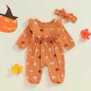 FOMOYUU Newborn Baby Girl My First Halloween Clothes Pumpkin Romper Jumpsuit Fall Outfits Ruffle Long Sleeve with Headband (Orange)