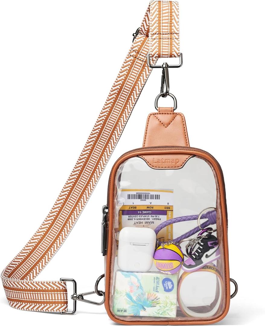 LATMAP DOUBLE ZIP Clear bags Stadium Approved Crossbody Sling Bag Fanny Pack Purses for Women Men Belt bag for Stadium Events