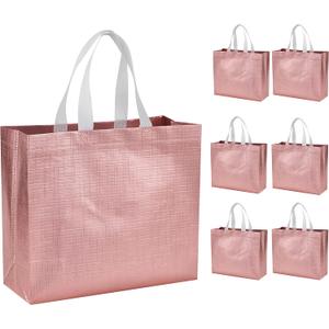 6 Pcs Reusable Large Gift Bags with Handles for Party Wedding (Rose Gold)