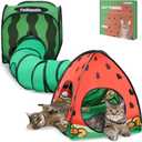 Tailtastic 3-in-1 Watermelon Cat Play Tunnel with Pop-Up Cube & Triangle Cat Tent, Interactive Toy Ball & Foldable Design - Easy Magic Tape Assembly Tunnels for Indoor Cats