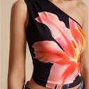 MakeMeChic Women's Floral Print One Shoulder Sleeveless Summer Tee Shirt Crop Tops (S)