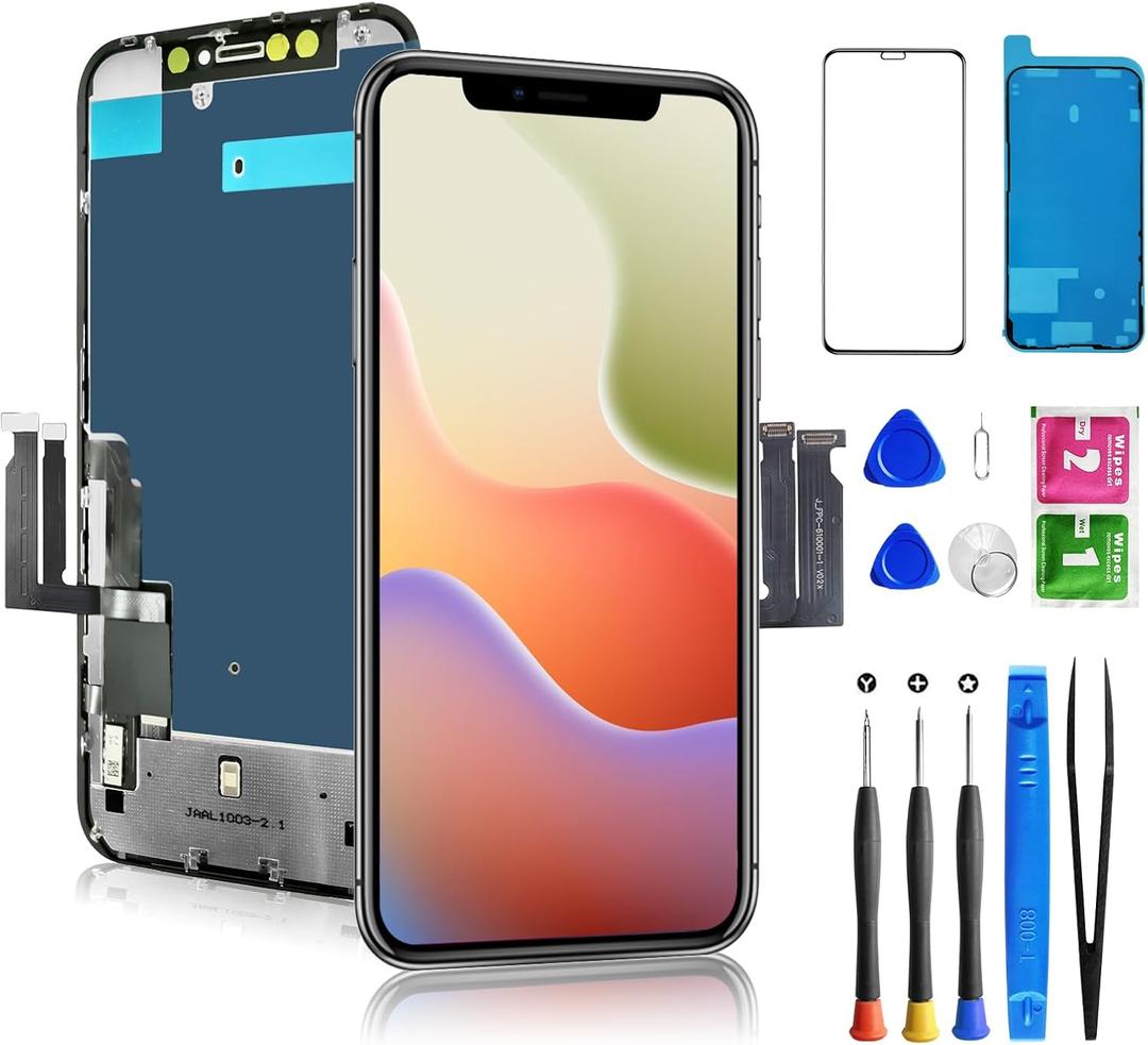 for iPhone XR Screen Replacement, 6.1 inch LCD Display 3D Touch Full HD Digitizer Frame Assembly, Compatible with A1984, A2105, A2106, A2108 Models, Repair Kit + Screen Tempered Protector