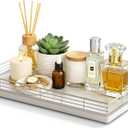 Large Bathroom Vanity Tray 13" x 8" Oak Decorative Wooden Tray for Bathroom Countertop & Vanity Organizer, Wood Tray for Perfume, Skincare & Accessories Storage, Vanity Dresser Decor Sliver & White