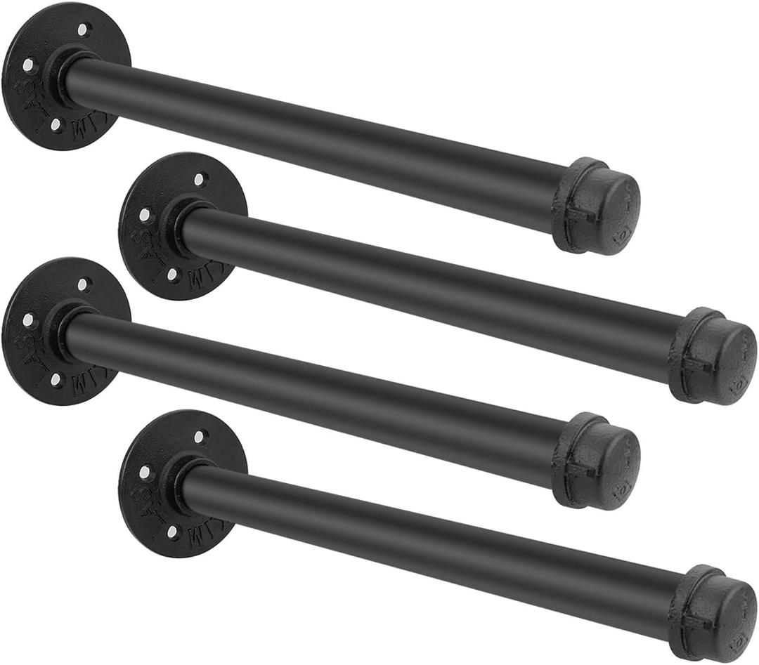 Acrux7 4Pack 12 Inch Wall Mount Clothing Rack Industrial Pipe Clothes Bar, Face Out Clothing Rod, DIY Shelving Brackets Hanging Custom Pipe Brackets for Retail Display (Black)